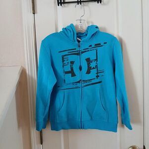 Vintage Y2K DC Shoes Distressed Skater Blue Full Zip Hoodie Kids S (8) Skater